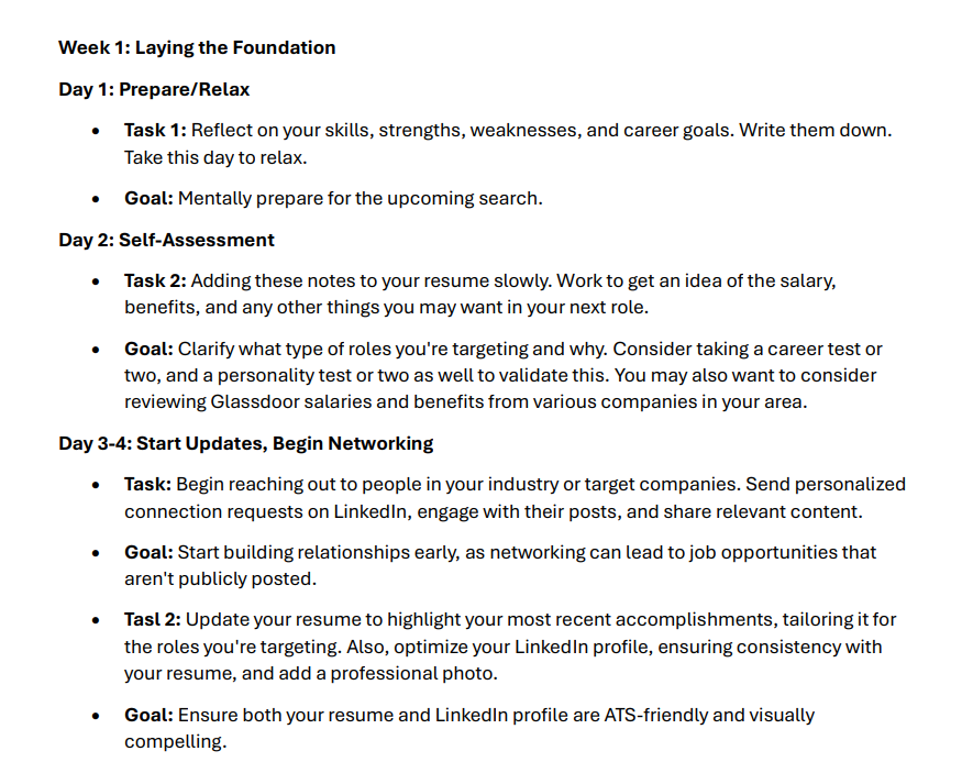 Job search plan preview